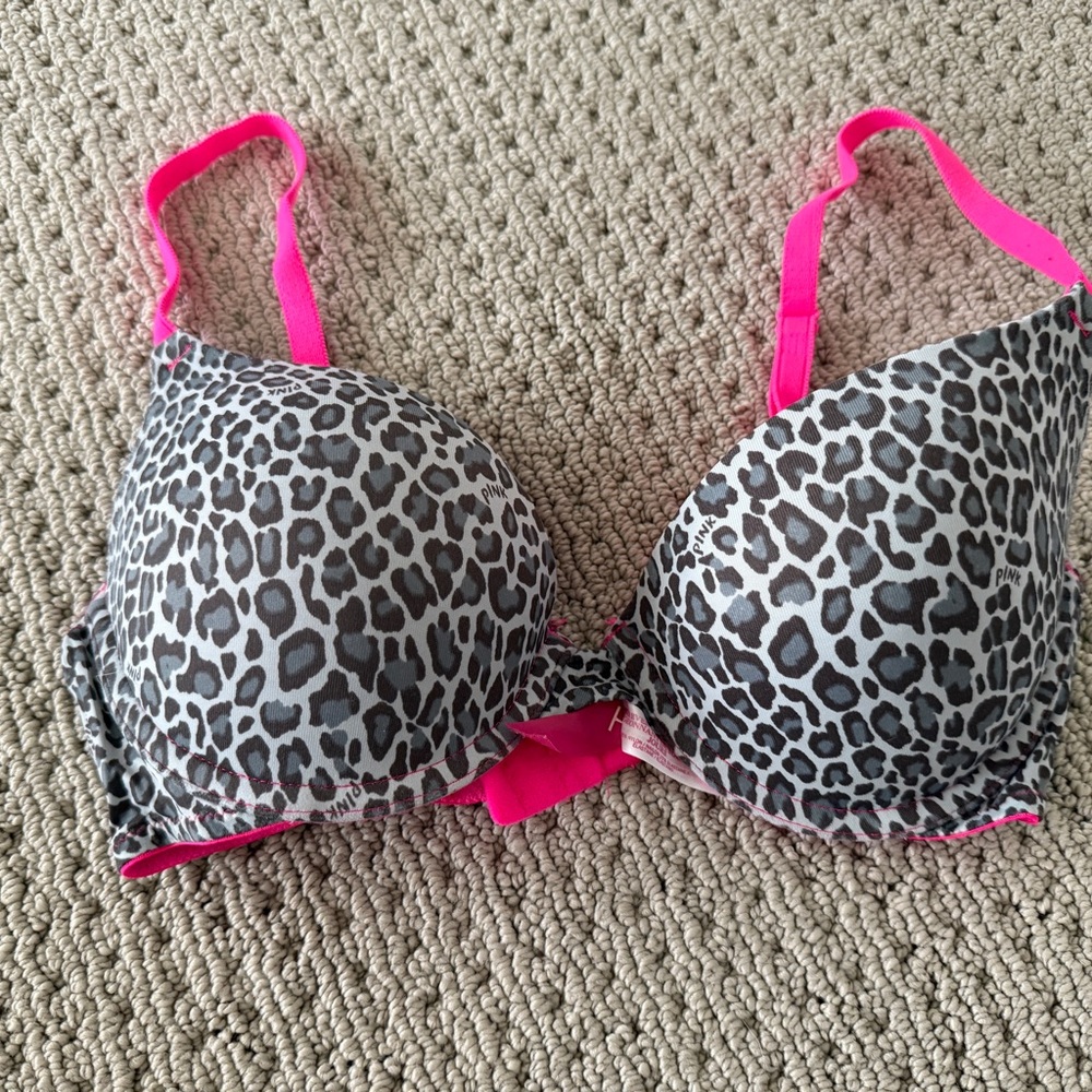Victoria's Secret Leopard Print Bra with Pink Straps